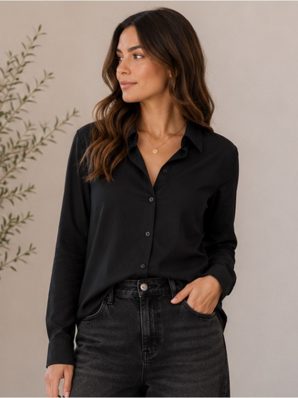 ShopEvelynne Black Button Down Shirt cotton blend